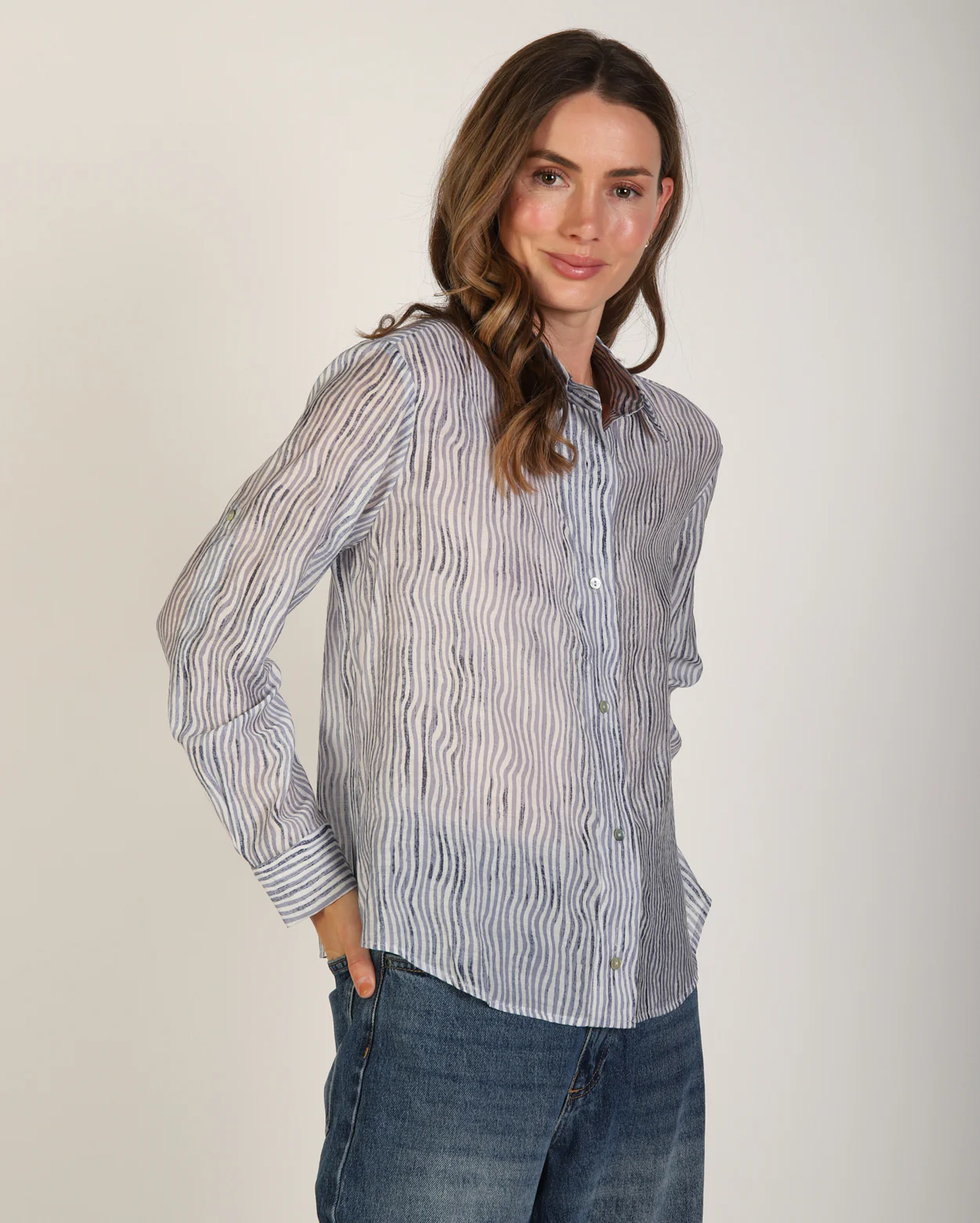 Alia Shirt  - Navy/White