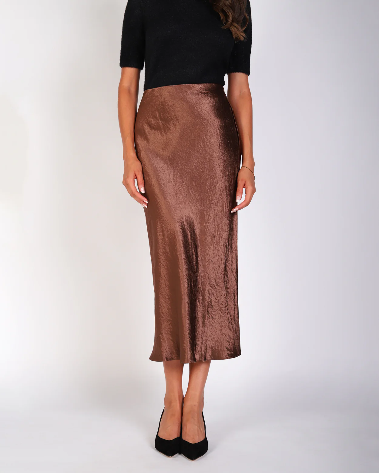 Freya Crinkle Slip Skirt - Chestnut