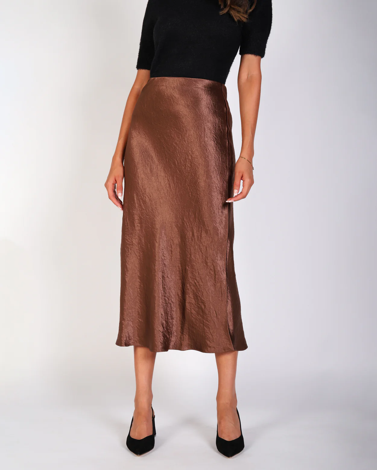 Freya Crinkle Slip Skirt - Chestnut - Image 2
