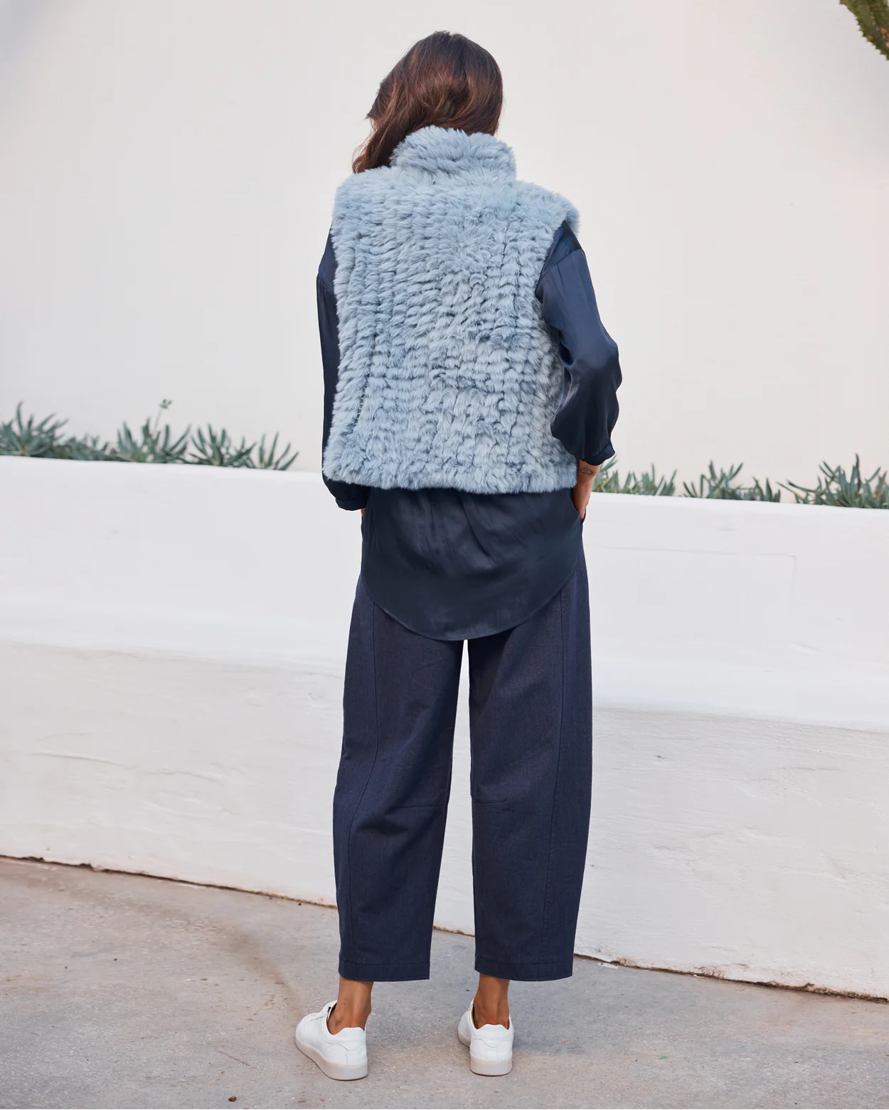 Lila Faux Fur Vest - Dusty Blue - Image 4