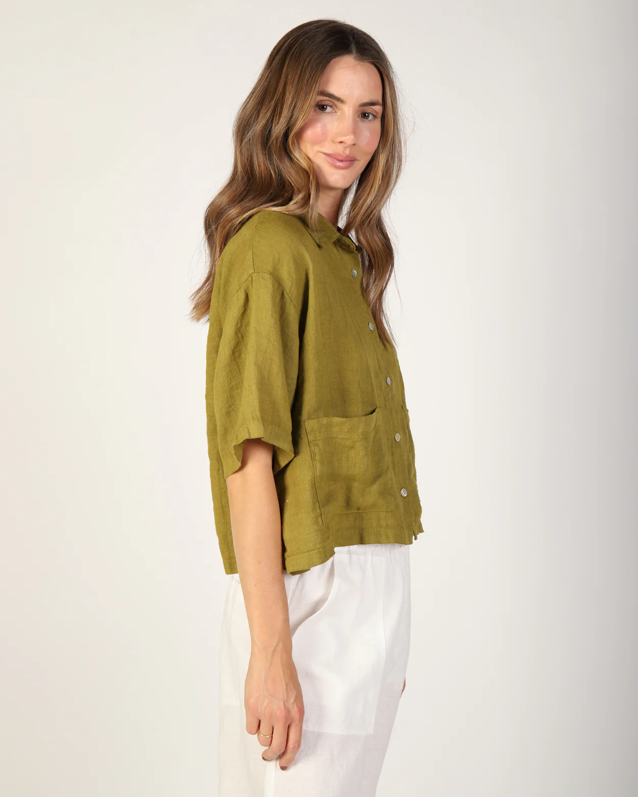 Nikki Linen Shirt - Olive - Image 4