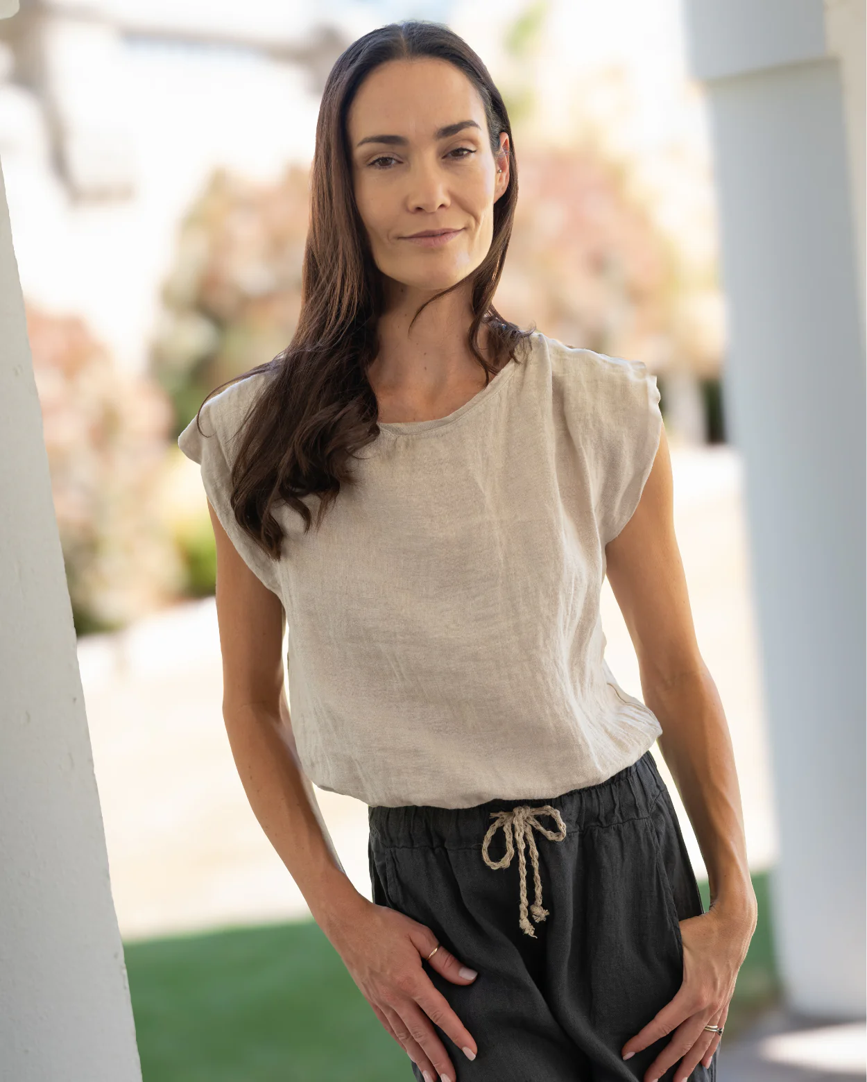Sabine Linen Top - Natural - Image 2