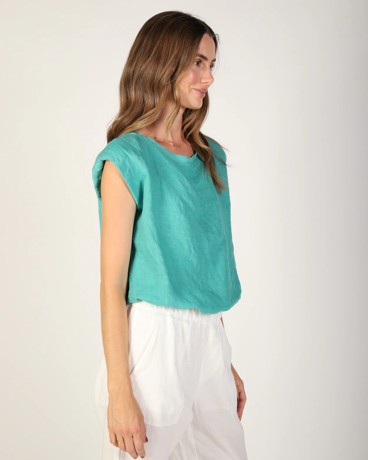 Sabrina Linen Top - Aqua - Image 3