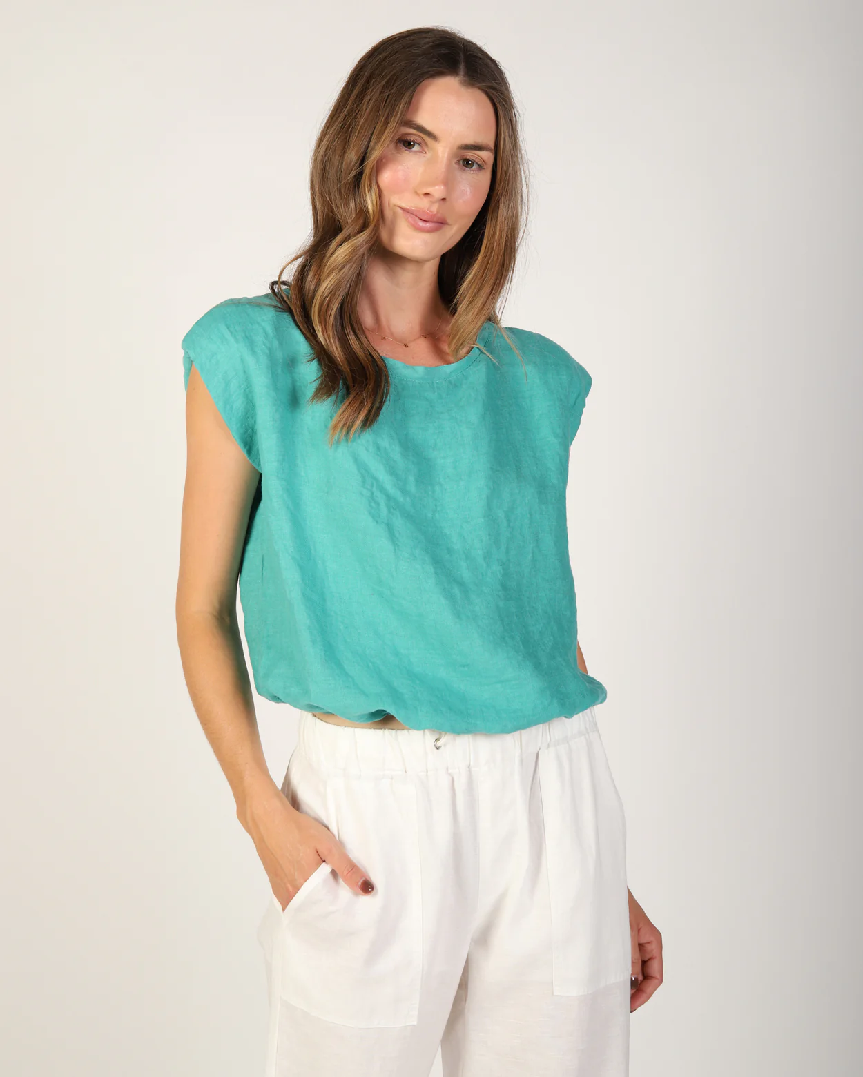 Sabrina Linen Top - Aqua - Image 5