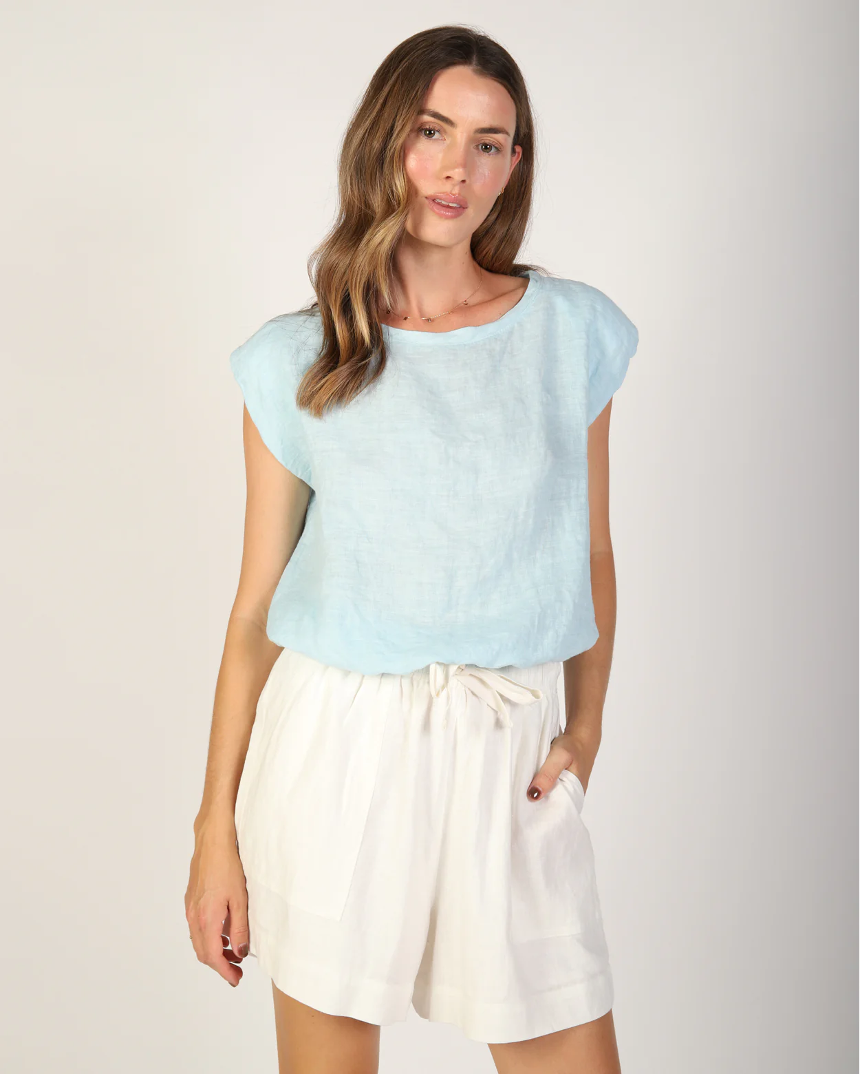 Sabrina Linen Top - Sky