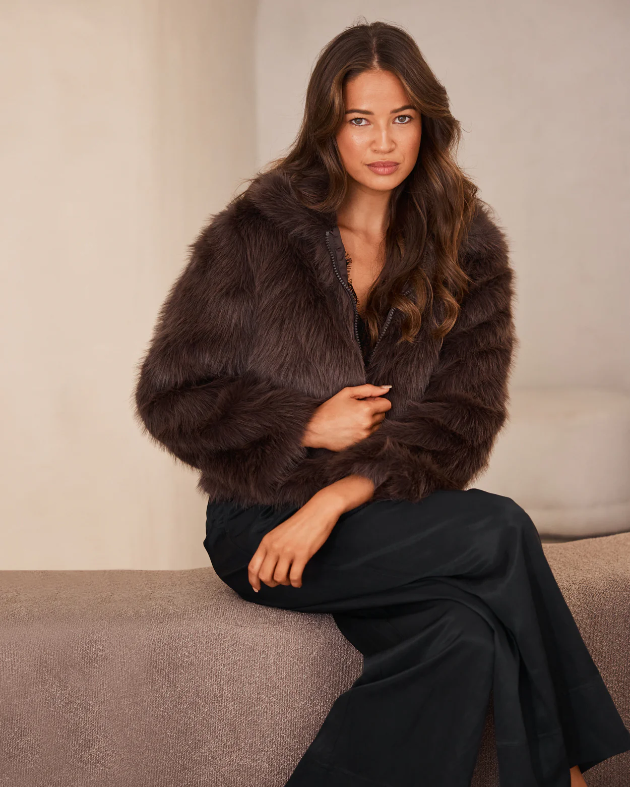 Scarlett Faux Fur Jacket - Chocolate