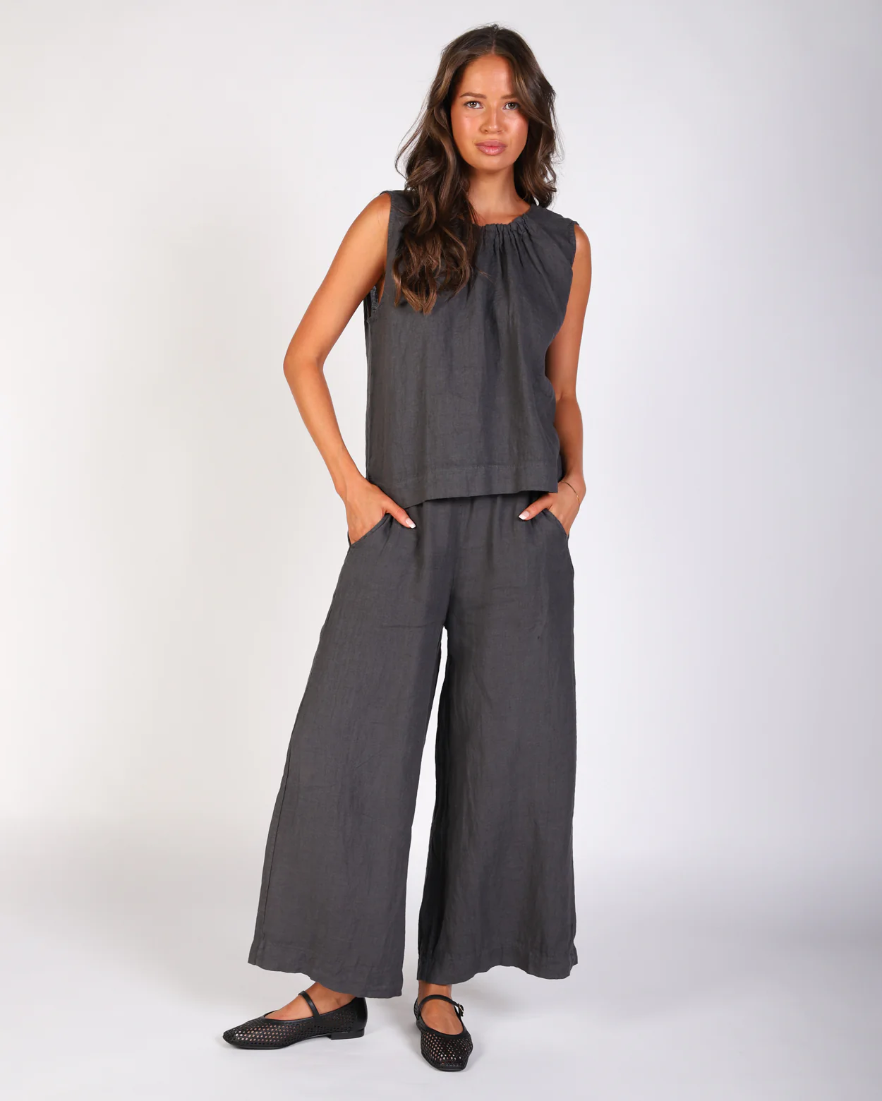Xina Linen Top  - Charcoal - Image 5