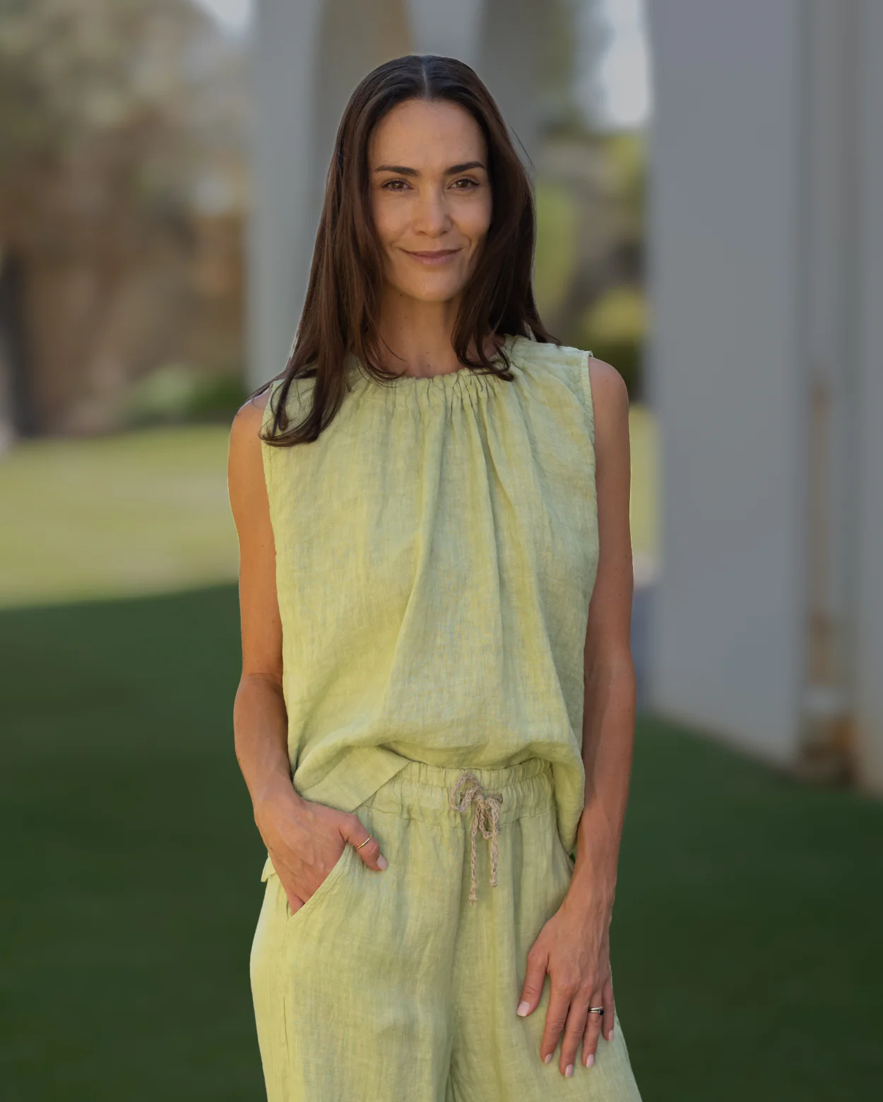 Xina Linen Top - Kale