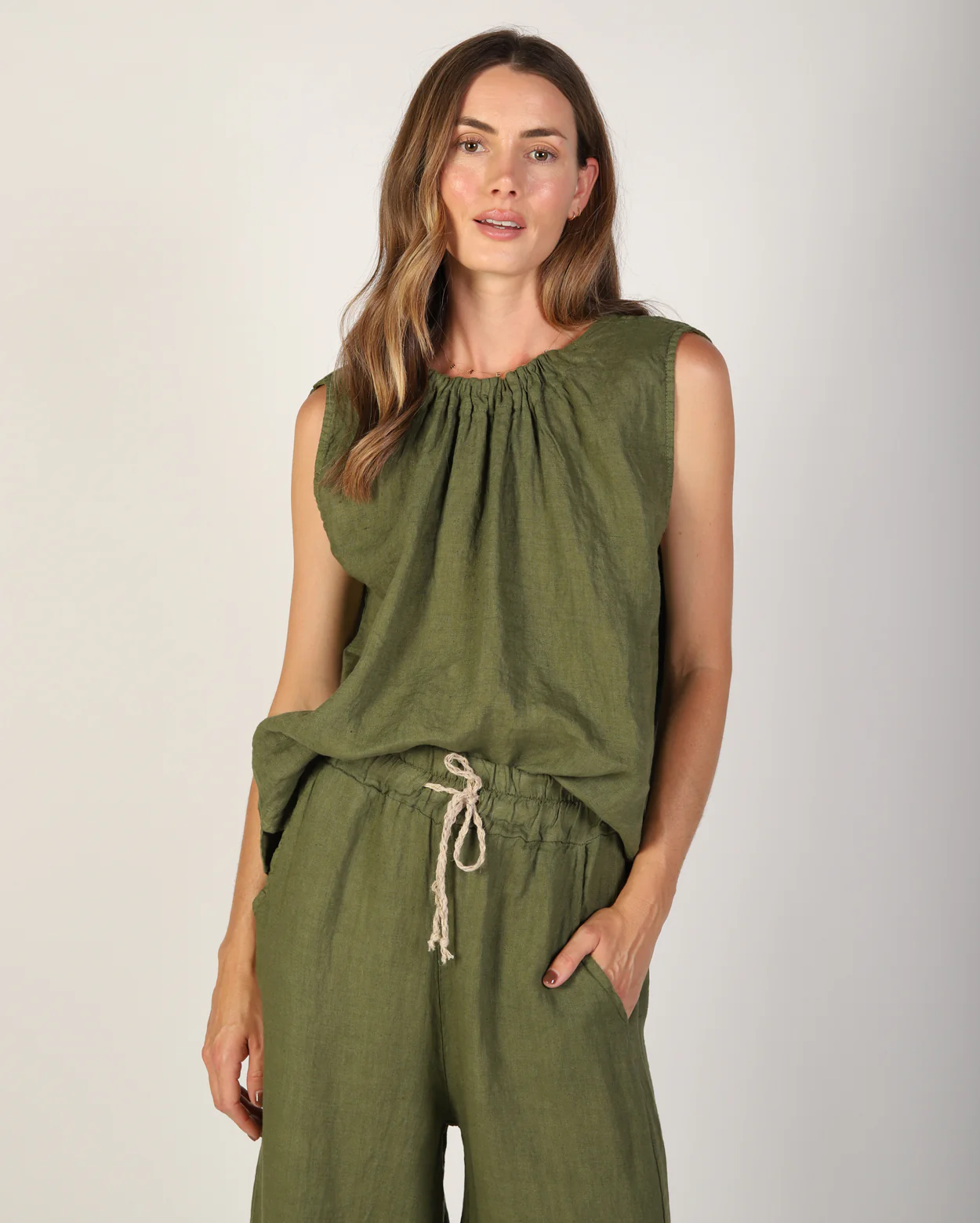 Xina Linen Top  - Moss - Image 5